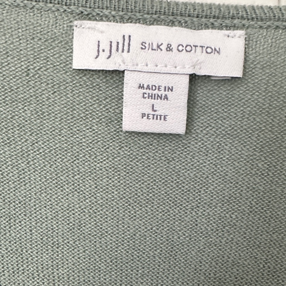 J Jill Sage Silk and Cotton Band V-Neck Sweater